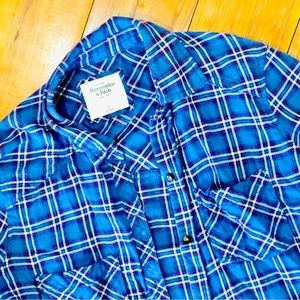 Abercrombie Fitch blue plaid flannel shirt button up long sleeve winter …